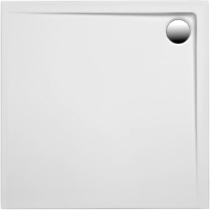 Quadratische, extraflache, weiße Ottofond Duschwanne Maui, 90x90 cm mit Chrom-Ablaufabdeckung.