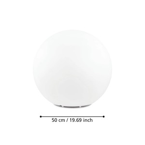 Weiße Eglo Monterolo Außen-Kugelleuchte, 50 cm Durchmesser, für dekorative Außenbeleuchtung.