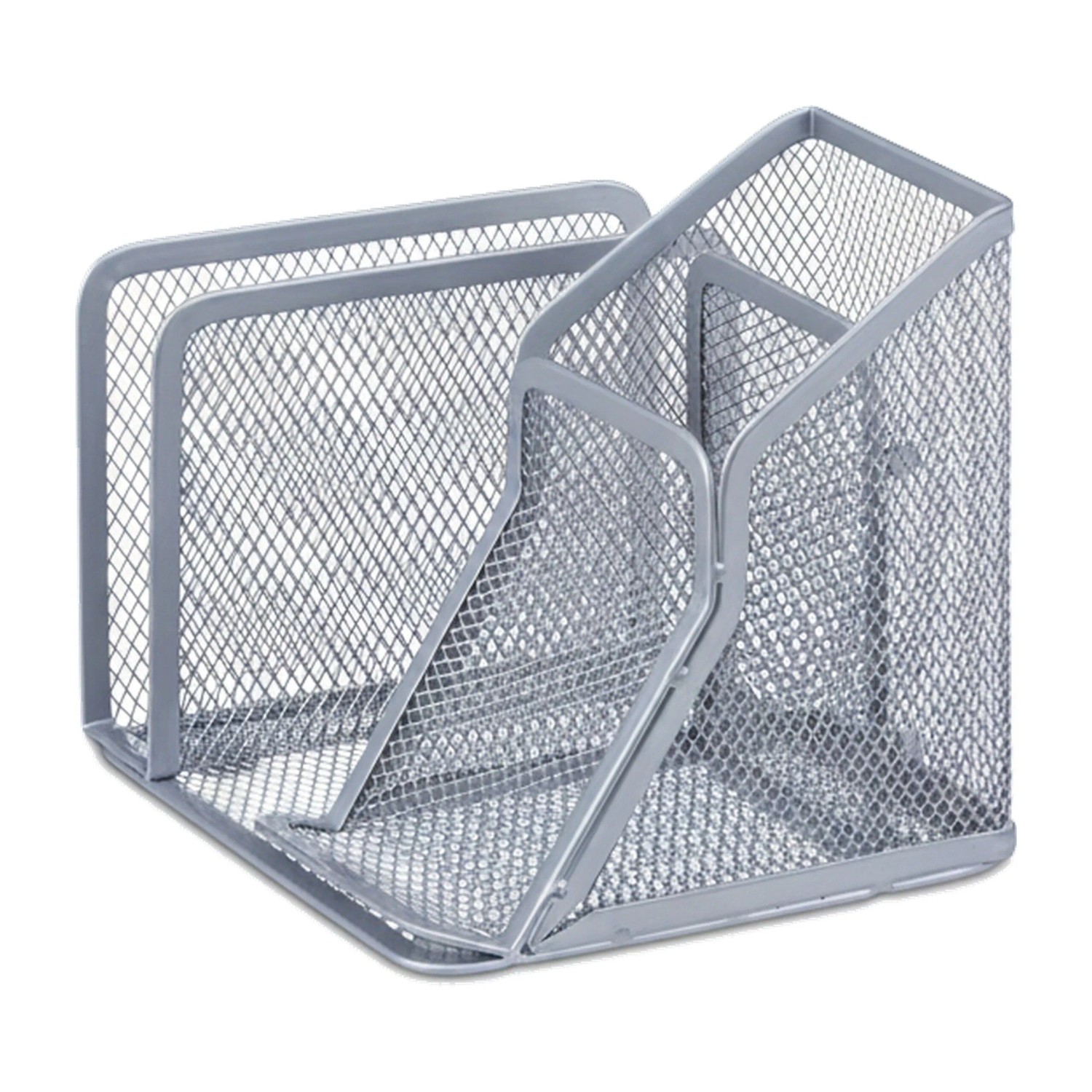 Relaxdays Schreibtischorganizer Metall Silber mit Briefständer 13,5 cm x 15 cm x 13 cm 0,26 kg