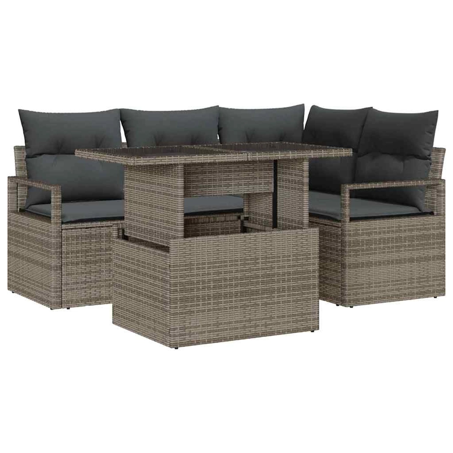 vidaXL 5-Teiliges Garten-Sofaset mit Kissen in Grau aus Poly Rattan 3357552 günstig online kaufen