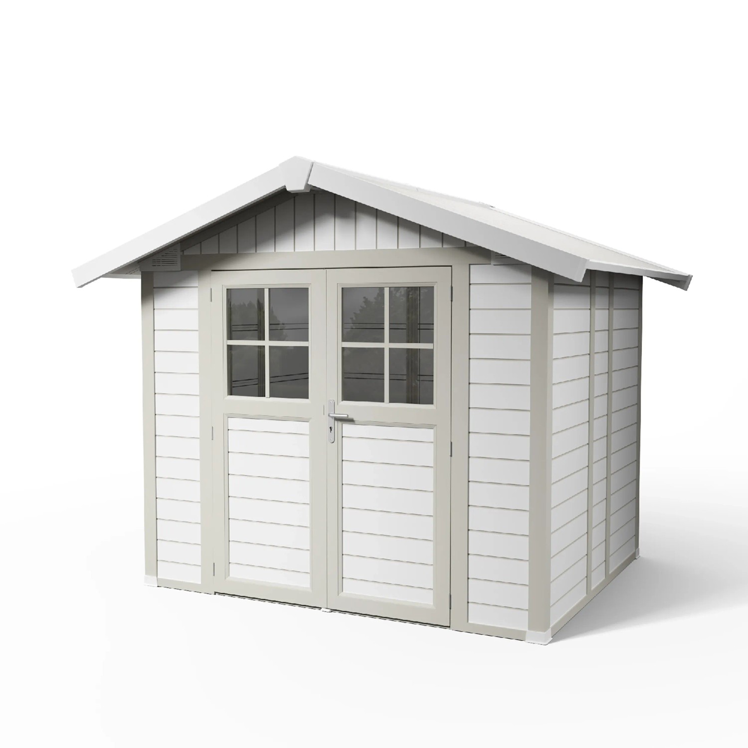 Grosfillex Kunststoff-Gartenhaus Deco 4,9 in Graugrün mit Doppeltür. Gartenhaus für Gartengeräte.