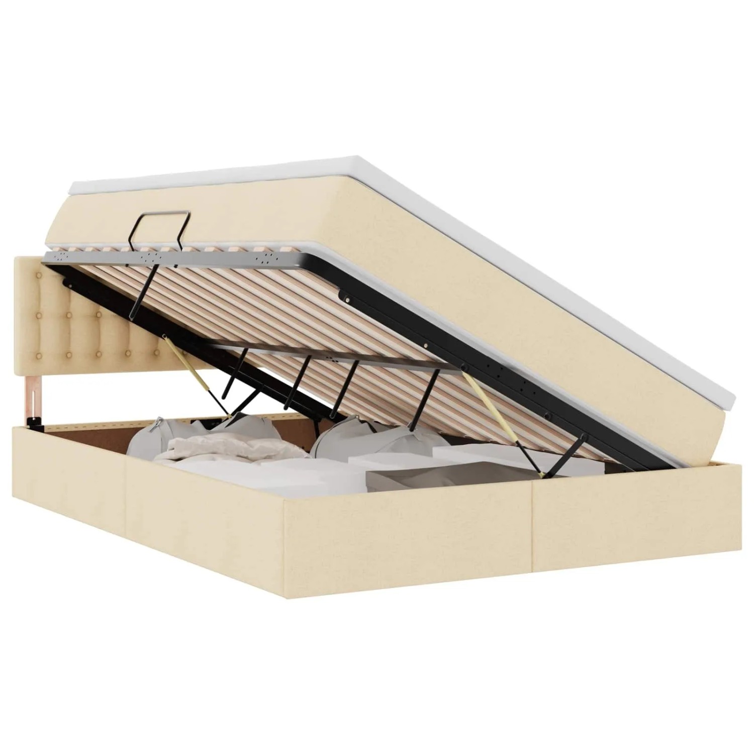 vidaXL Bett mit Stauraum und LED mit Matratze Creme 140 x 200 cm Stoff 3371278