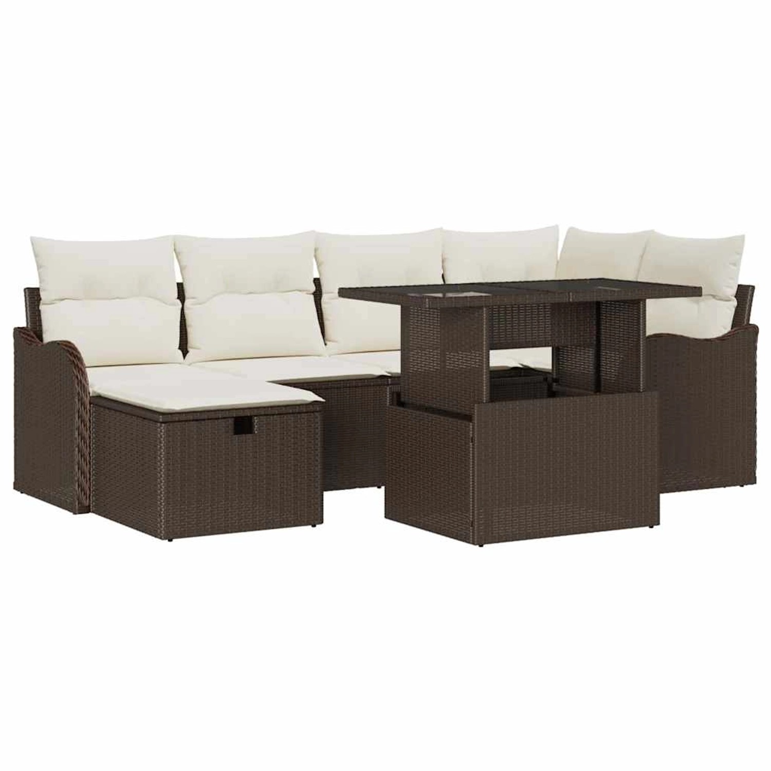 vidaXL Garten-Sofa-Set mit Kissen mit Speicher 7-Tlg Braun Poly Rattan 3359 günstig online kaufen
