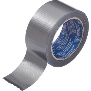 Silbernes LUX-TOOLS Gewebeband, 50 mm x 25 m, abgerollt. Robustes Panzerband für Reparaturen, Bündeln, Fixieren.