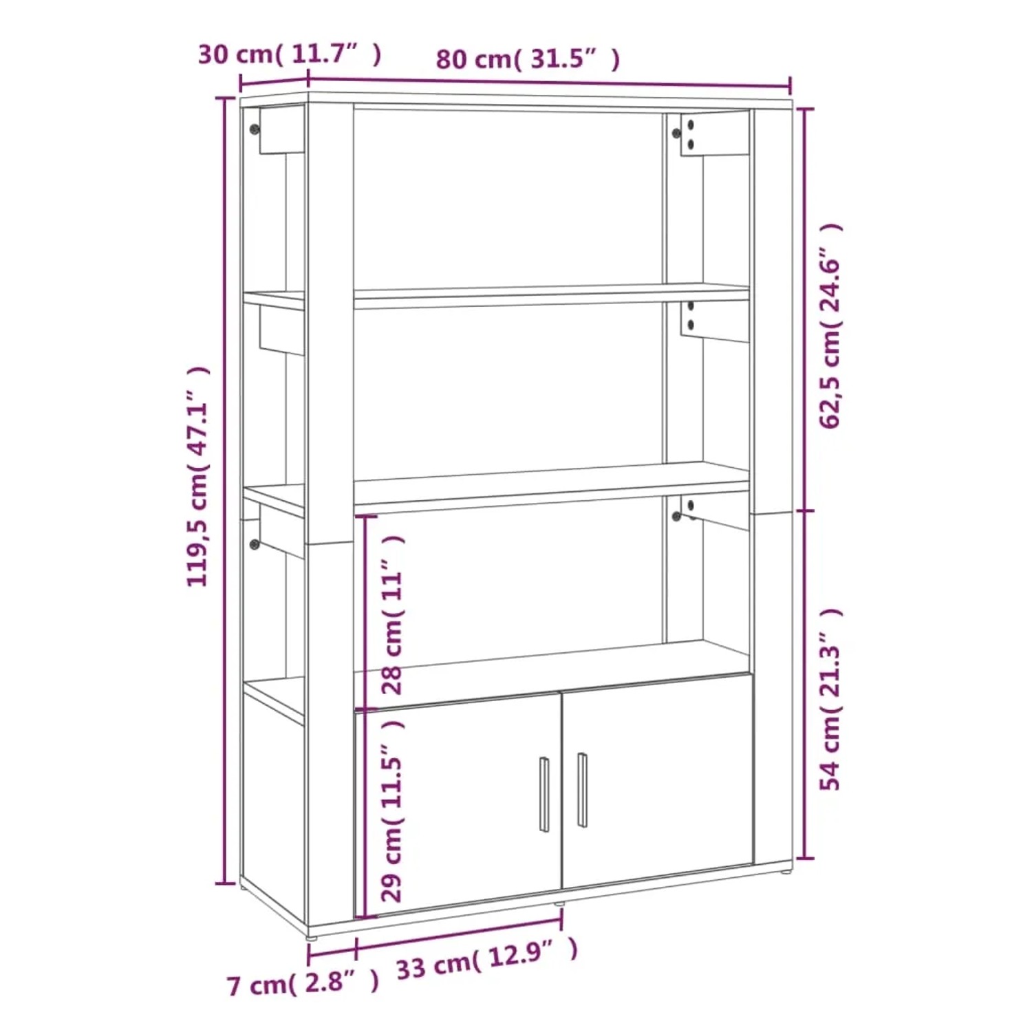vidaXL Sideboard Sonoma-Eiche 80x30x119,5 cm Holzwerkstoff 819471_10