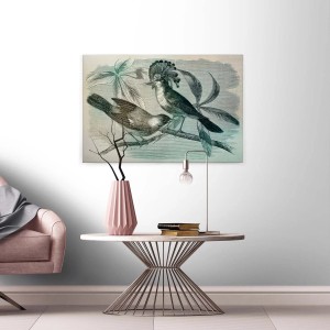 Bricoflor Wandbild mit Vogelmotiv im Vintage-Stil, grüne Leinwand für Wohnraum.