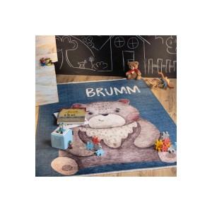 Bunter Kinderteppich mit Bärenmotiv "Brumm", 115x170 cm, im Kinderzimmer.