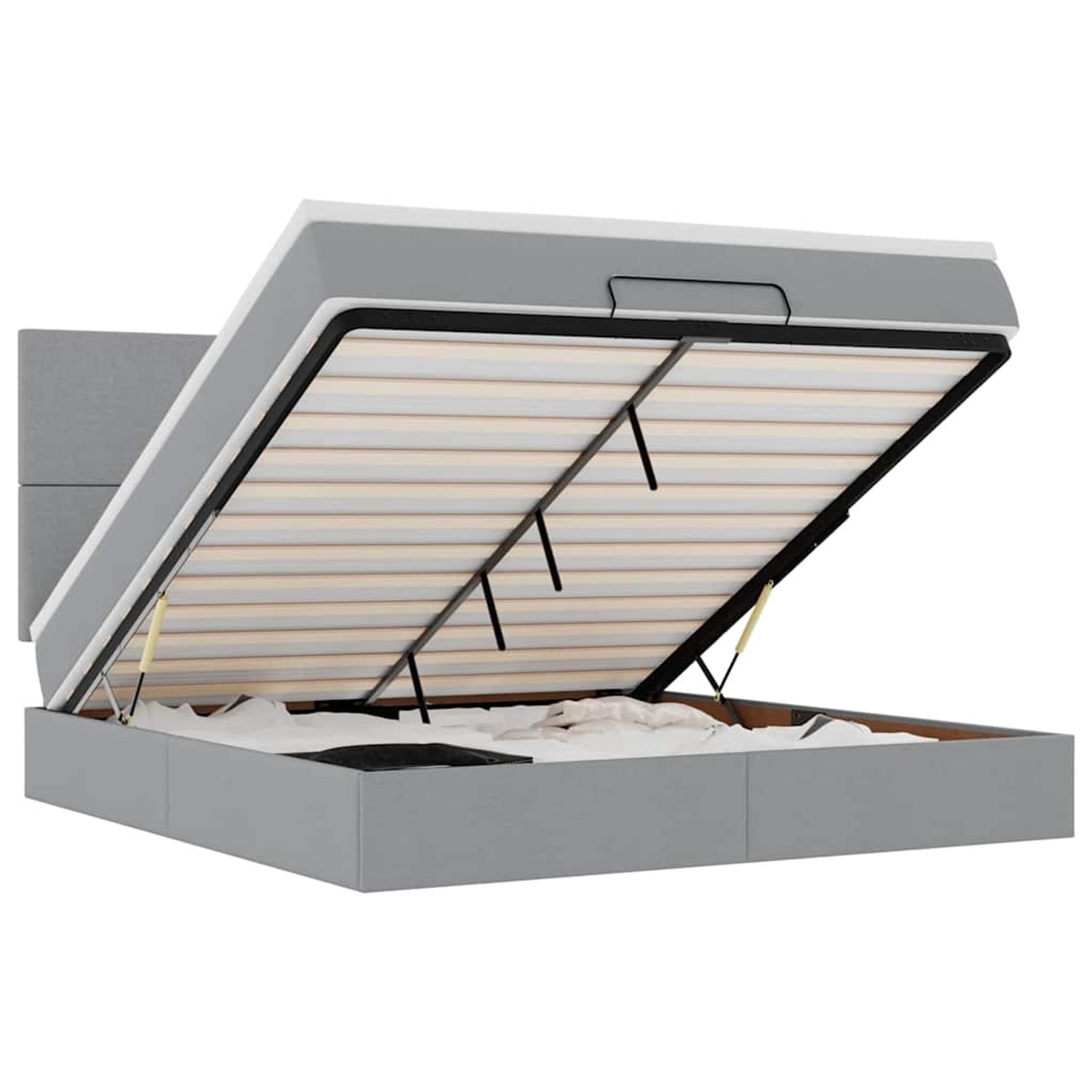 vidaXL Ottoman-Bett mit Matratze & LEDs Hellgrau 180x200 cm Stoff 3313941