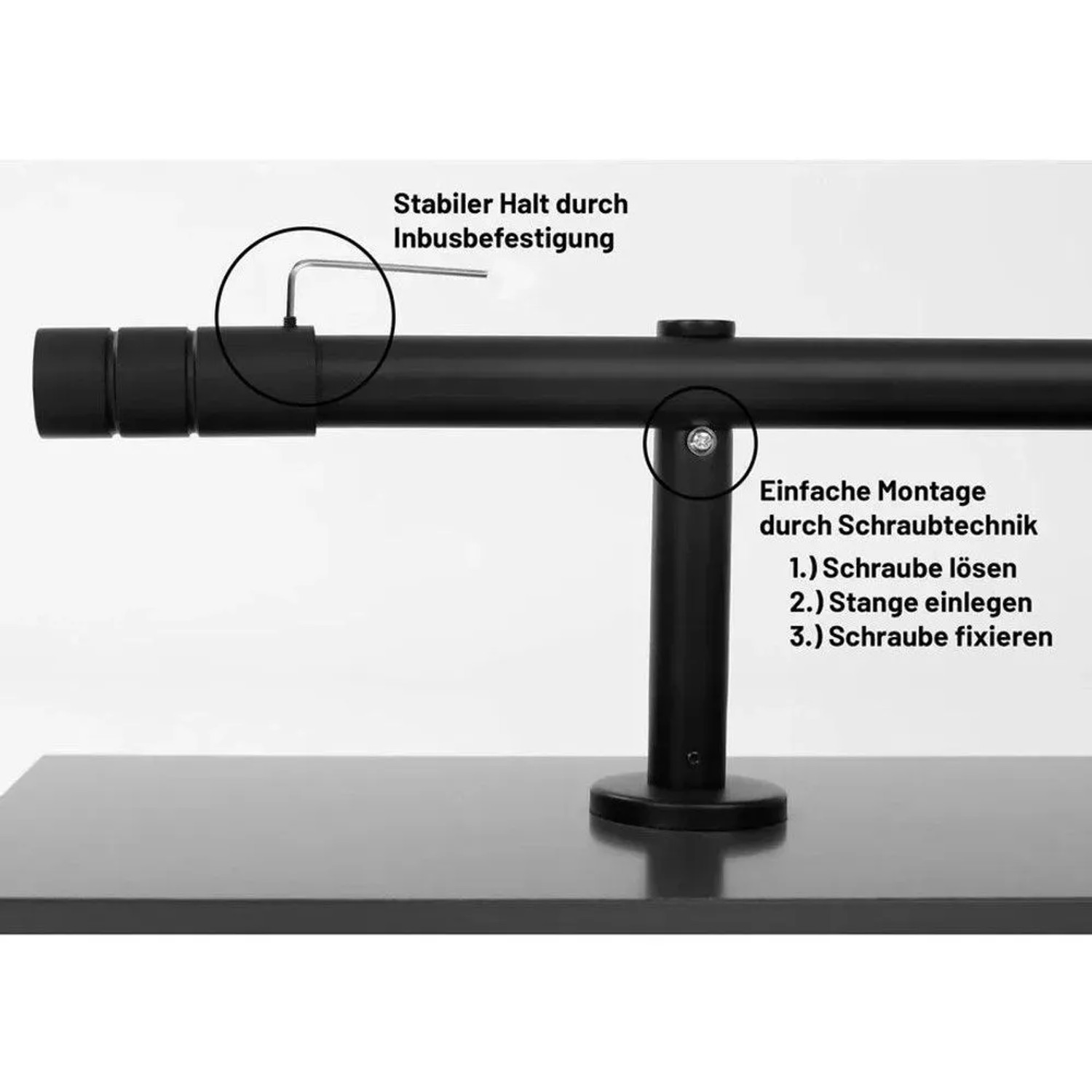 Deco-Raum Gardinenstange nach Maß 1-Lauf Zylinder Ø 25mm Schwarz 260cm