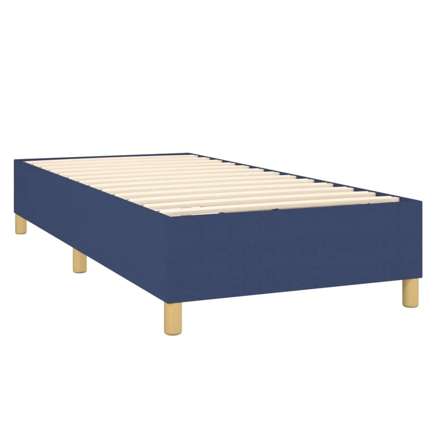 Blaues Boxspringbett 90x200 cm mit Stoffbezug und Lattenrost. Bett für erholsamen Schlaf.