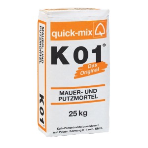 Quick Mix Mauer- und Putzmörtel K 01, 25 kg Sack, Kalk-Zementmörtel für Innen & Außen.