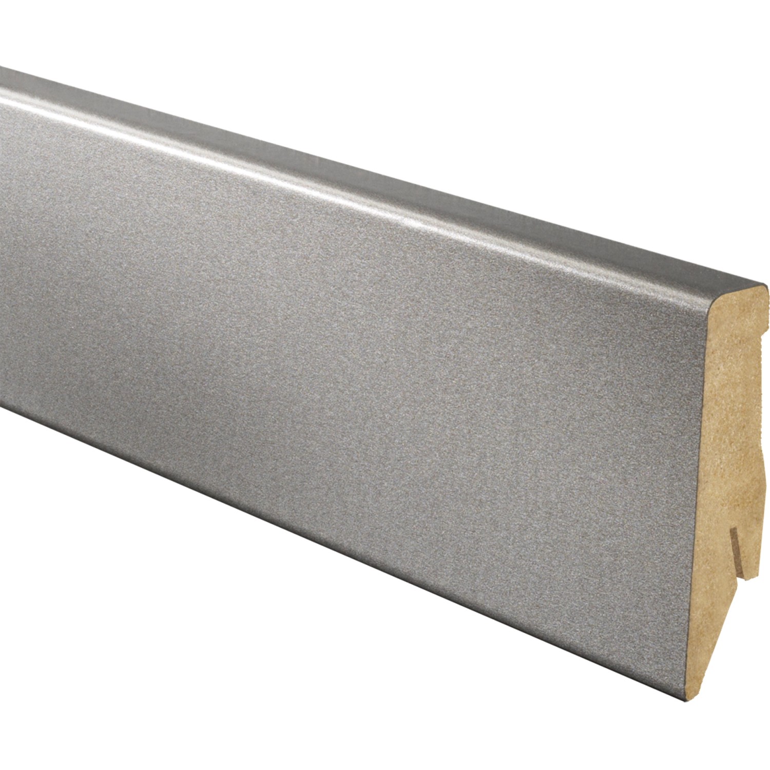 Sockelleiste MDF K58 D foliert Edelstahl 58 mm x 19 mm x 2600 mm