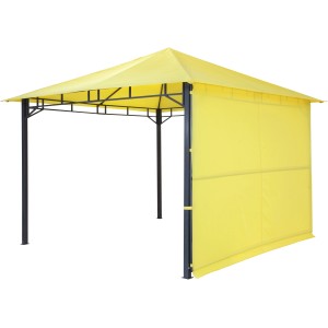 Gelber tepro Pavillon Lehua 330x330 cm mit Seitenteil. Ideal für Garten und Terrasse.