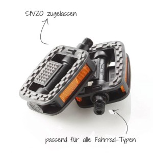 Fischer Fahrradpedale Tour, Kunststoff, schwarz-grau mit Reflektoren.