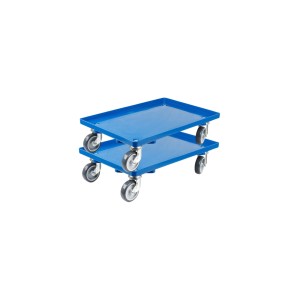 PROREGAL SparSet: 2 blaue Transportroller für Euroboxen (60x40 cm) mit Gummirädern und 300 kg Traglast.
