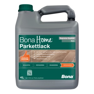 Bona Home Parkettlack Supreme matt, 4 l Gebinde. Ideal für stark beanspruchte Holz- und Korkböden.