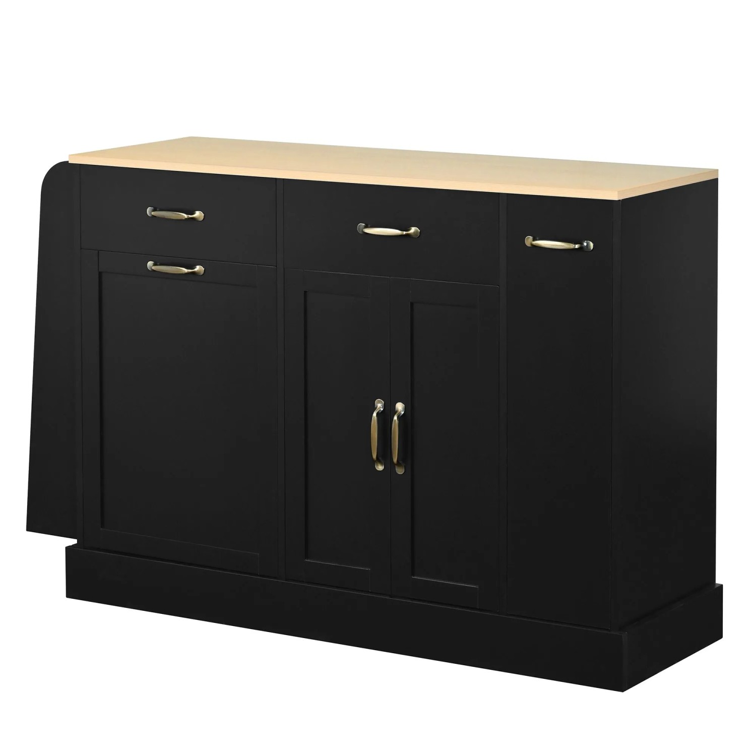 okwish Sideboard mit Schubladen Abfallfach Küche 133x40x86cm Schwarz