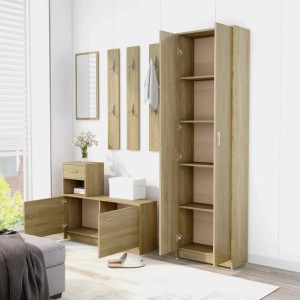vidaXL Garderobenschrank Sonoma-Eiche, 55x25x189 cm, Holzwerkstoff, mit offenen Türen und Regalfächern.