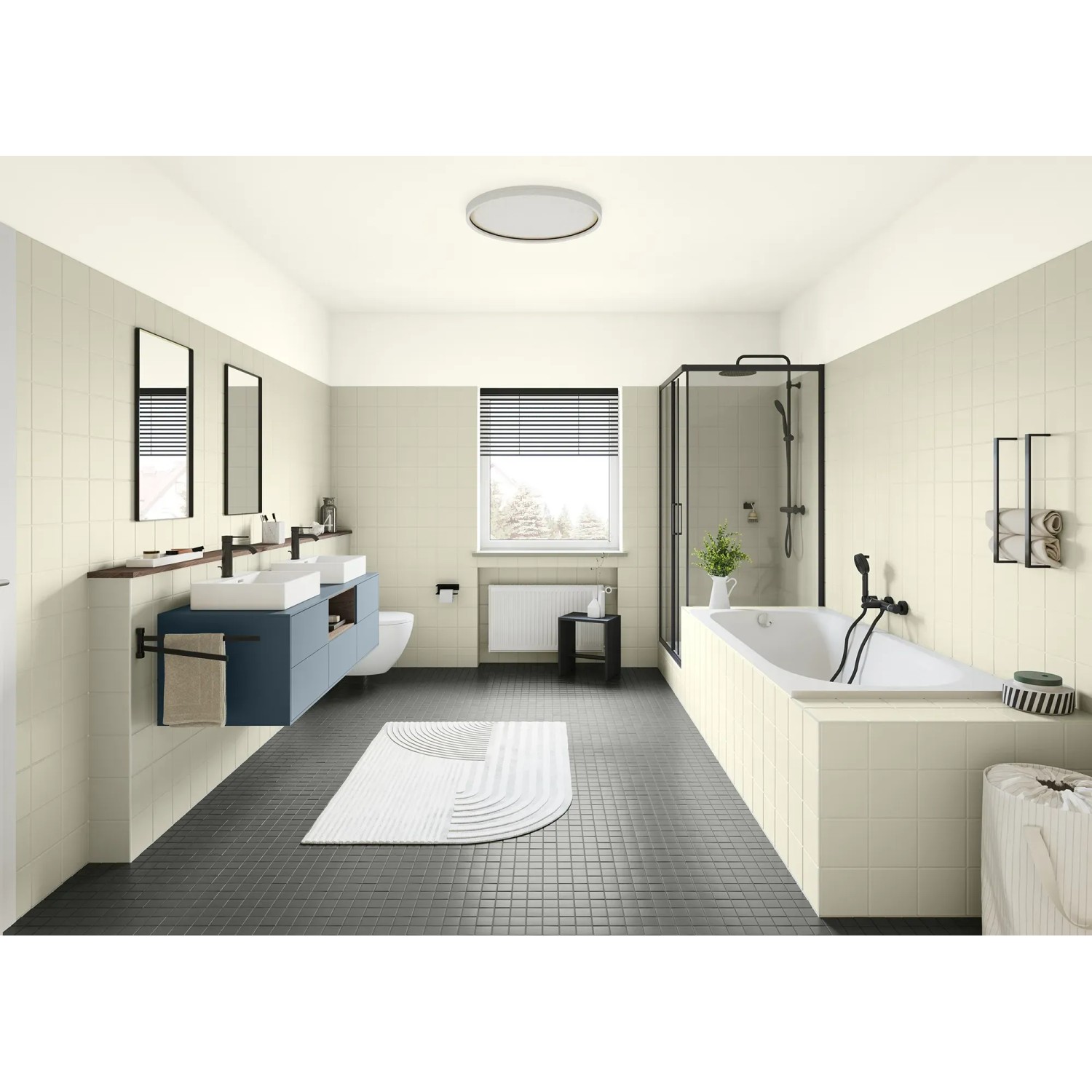 Modernes Bad mit Fliesenlack in Schiefer seidenmatt. Alpina Fliesen-Lack für Bad & Küche.