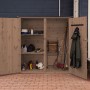 Upyard Garten-Werkzeugschuppen aus Holz (150x70cm) mit geöffneten Türen und Regalen, imprägniert und FSC®-zertifiziert.