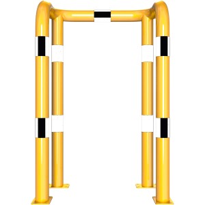 Gelb-schwarzer Schake Rammschutzbügel zum Aufdübeln, 750x1150 mm, für Baugeräte.
