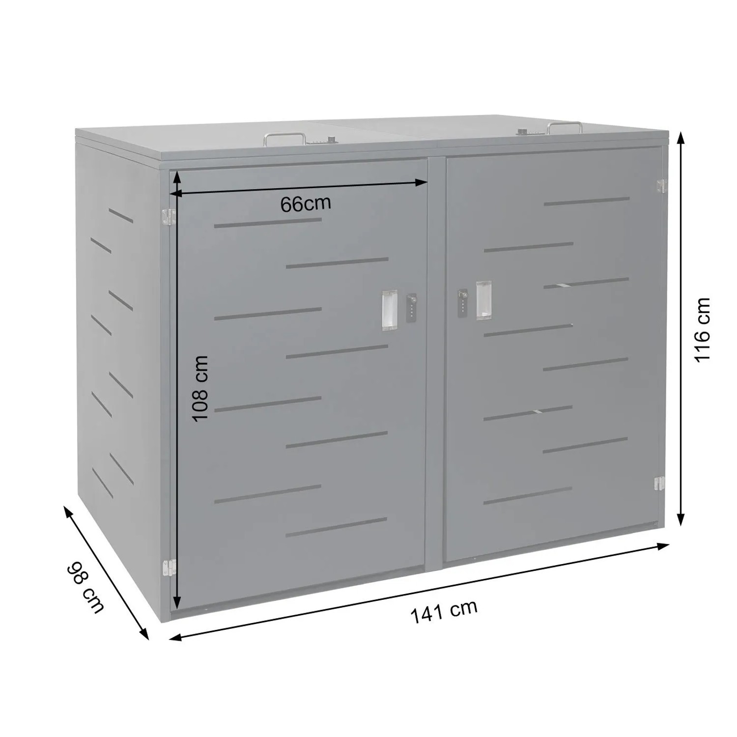 PROREGAL Mülltonnenbox XL für 2 Tonnen, Edelstahl, silberfarben, 116x141x98cm. Abschließbar, erweiterbar.
