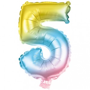 Multicolor Folienballon in Form der Zahl 5, ideal für Partys und Geburtstage.