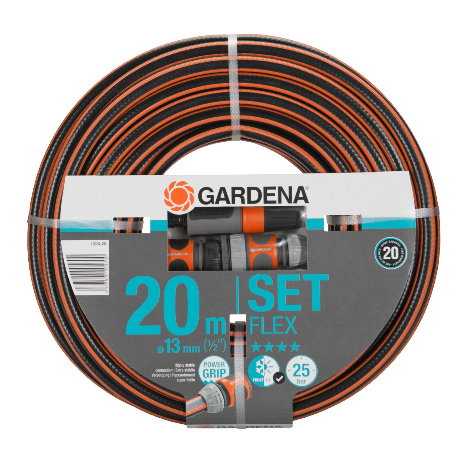 Comfort Flex Schlauch 13 mm (1/2 Zoll) 20 m mit Systemteilen und Spritze