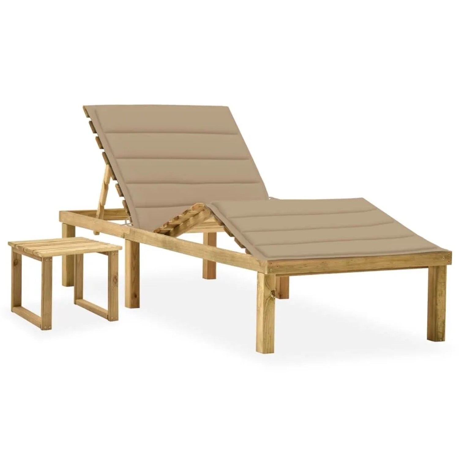 Furnicato Garten-sonnenliege Mit Tisch Und Auflage Kiefer Imprägniert
