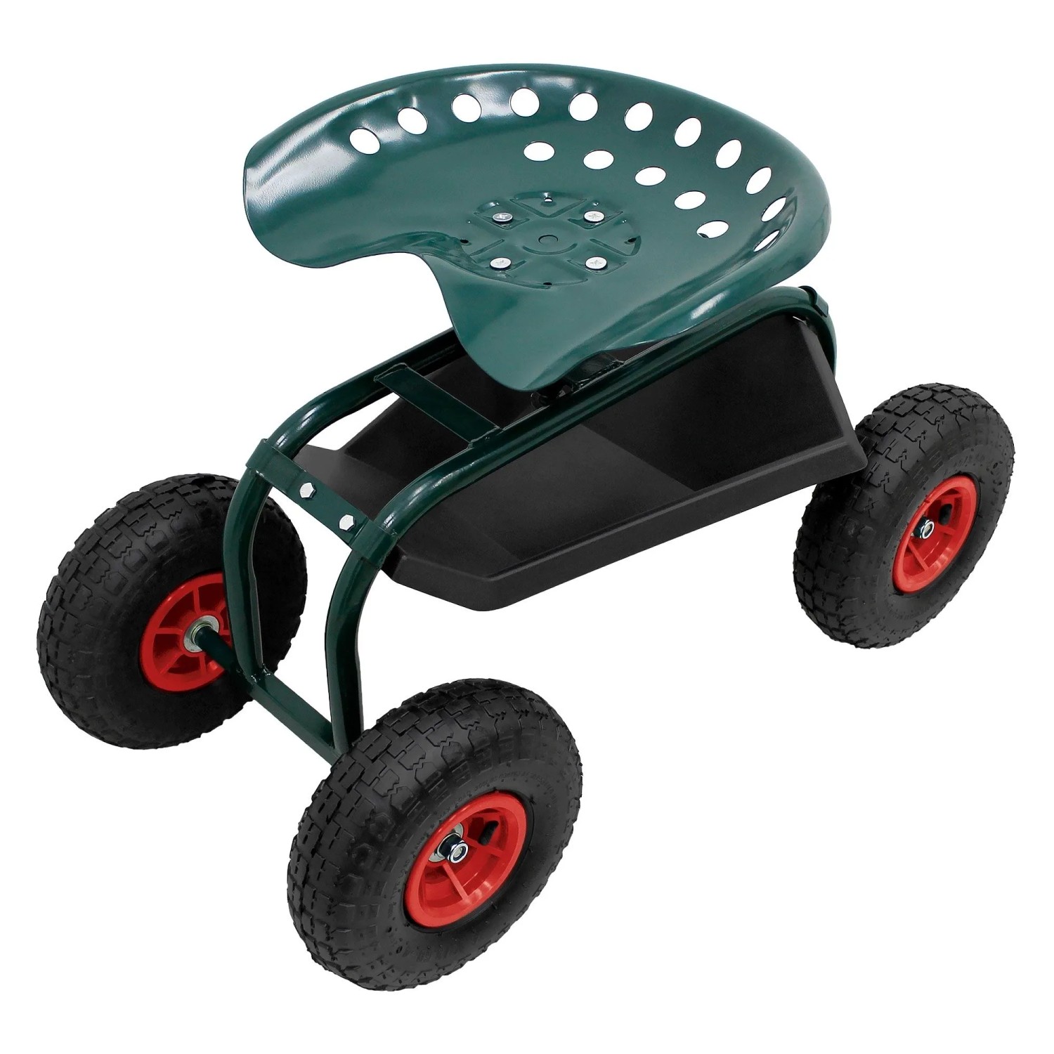 ECD Germany Gartenrollsitz Grün aus Stahl Drehbar und Höhenverstellbar