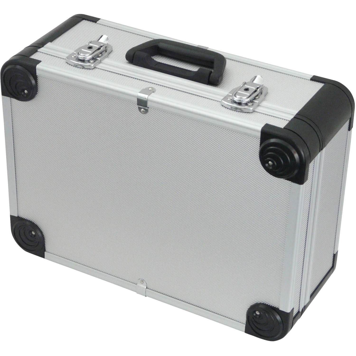 Famex Alu Werkzeugkoffer mit Steckschlüsselsatz (66-tlg.), silberfarben mit schwarzen Ecken.