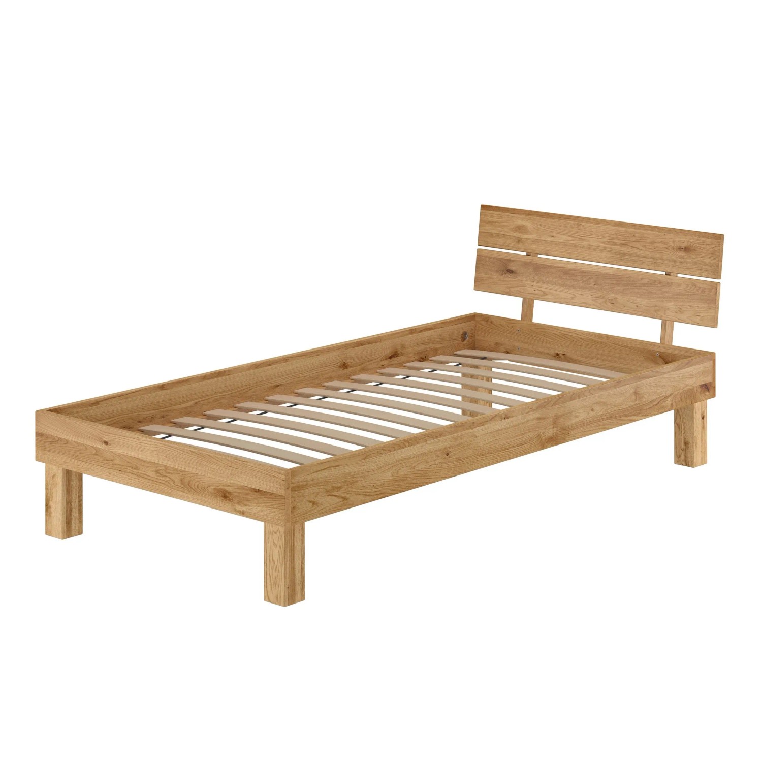 Erst-Holz Massivholzbett Einzelbett Singlebett Holzbett Eiche Geölt Modell 88 Federleisten