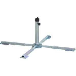 Silberner, klappbarer Schirmständer von Siena Garden für Betonplatten. Geeignet für Schirmstöcke bis 48 mm.