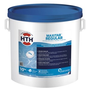HTH MaxiTab 10kg Chlortabletten zur Poolpflege, langsamlöslich für Dauerdesinfektion.