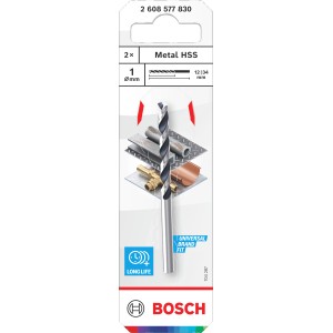 Bosch Metallbohrer Set, 2-teilig, HSS Stahl, 1 mm Durchmesser, zylindrischer Schaft.