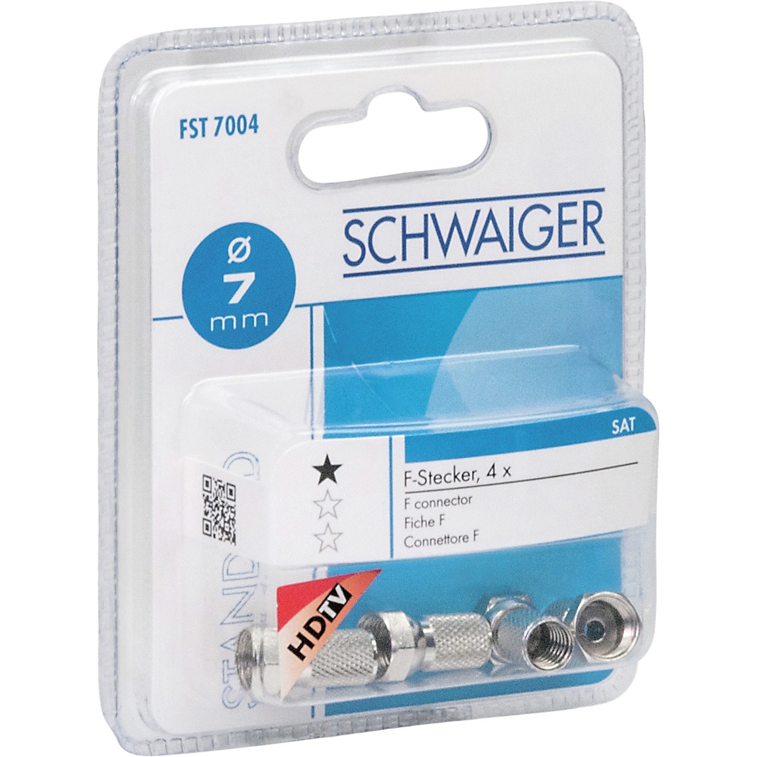Schwaiger F-Stecker Set, 4 Stück, 7mm, für Antennenkabel