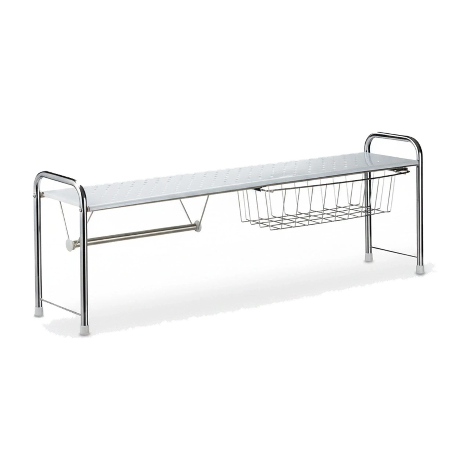 Relaxdays Spülbeckenregal Stahl Weiß Silber mit Küchenrollenhalter 32 x 94 x 23 cm 1,1 kg