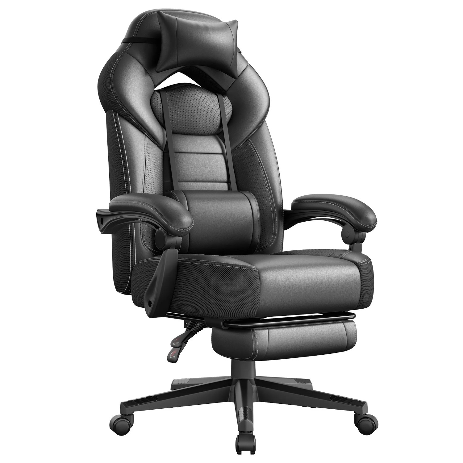 Songmics Gaming-Stuhl Cathy Fußstütze Kopfkissen Schwarz