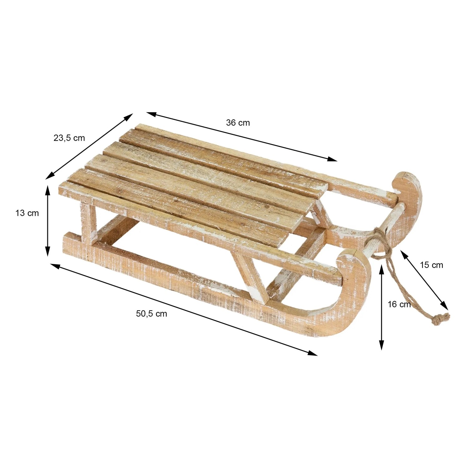 Deko Schlitten aus Holz, 50,5 cm, braun/natur, mit LED, Weihnachtsdekoration.