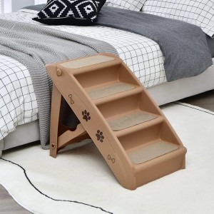 Costway 4-Stufige Haustiertreppe Hunderampe Tragbar Tiertreppe Braun