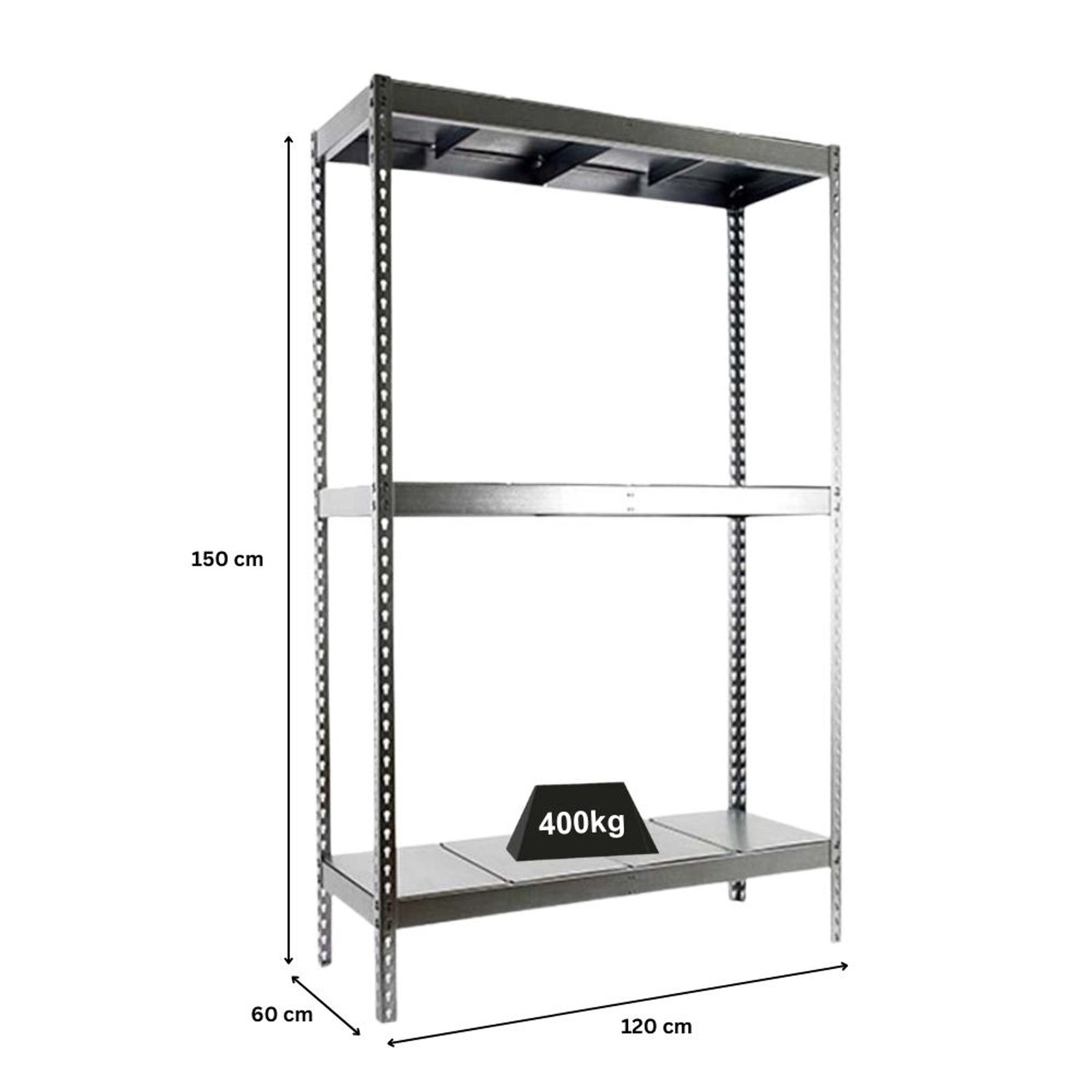 Verzinktes PROREGAL Schwerlastregal Mid Metal Yeti, 150x120x60 cm, Fachlast 400 kg.