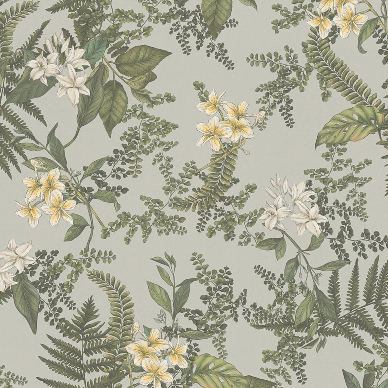 PROFHOME 394242-GU Blumen Tapete Floral Matt Grau Weiß Gelb 0,53 m x 10,05 günstig online kaufen
