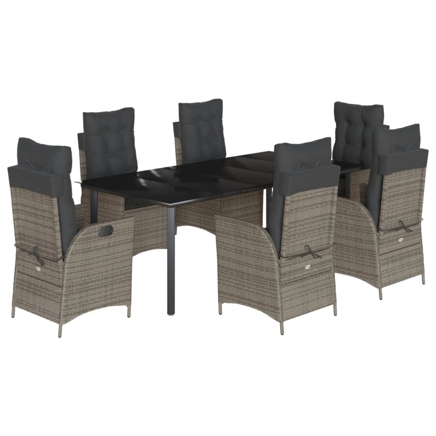 vidaXL 7-Tlg Garten-Essgruppe mit Kissen Grau Poly Rattan 3213231 günstig online kaufen