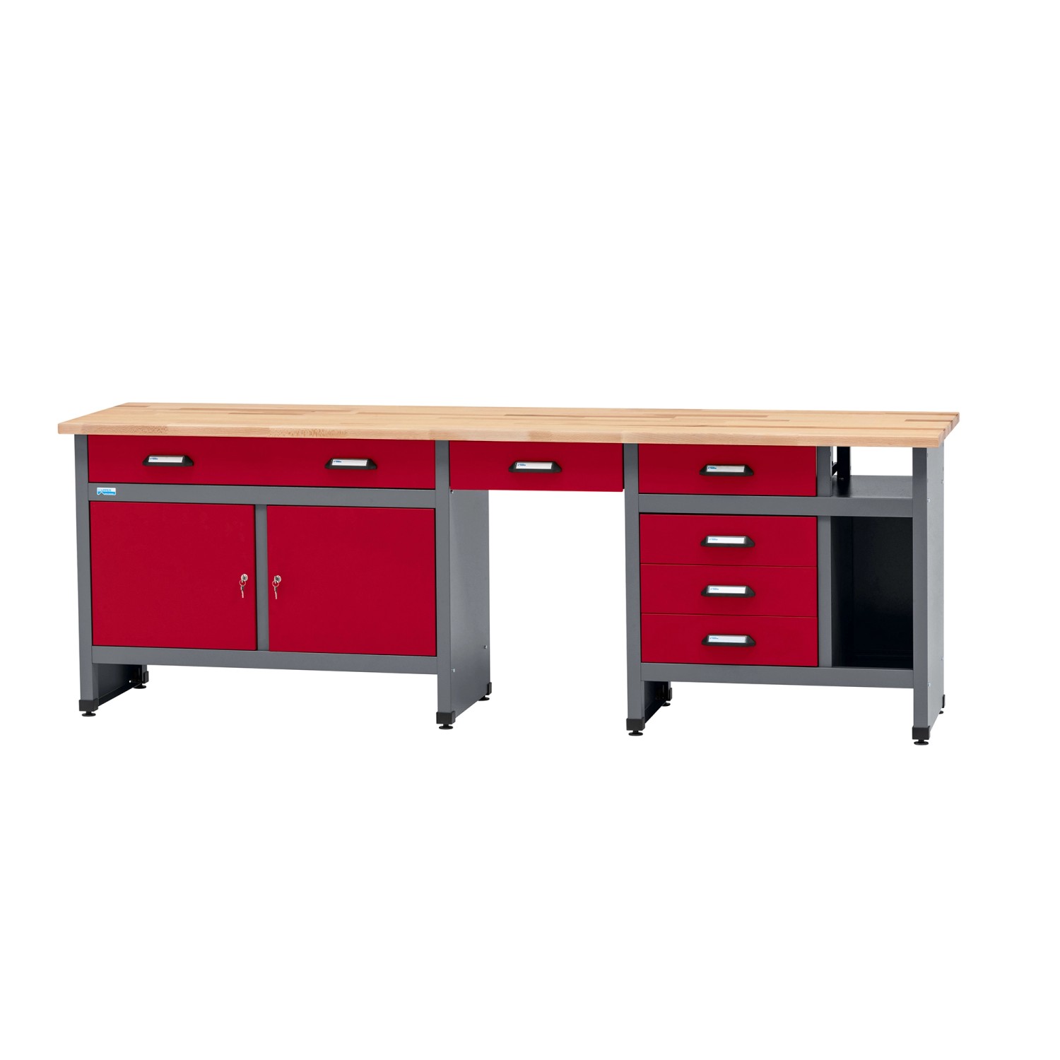 Küpper Werkbank 6 Schubladen 2 Türen Sitzraum 84 x 240 x 60 cm Dunkelrot günstig online kaufen