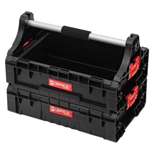 Qbrick System PRO Werkzeugbox mit Alugriff, stapelbar, robust und wasserabweisend.