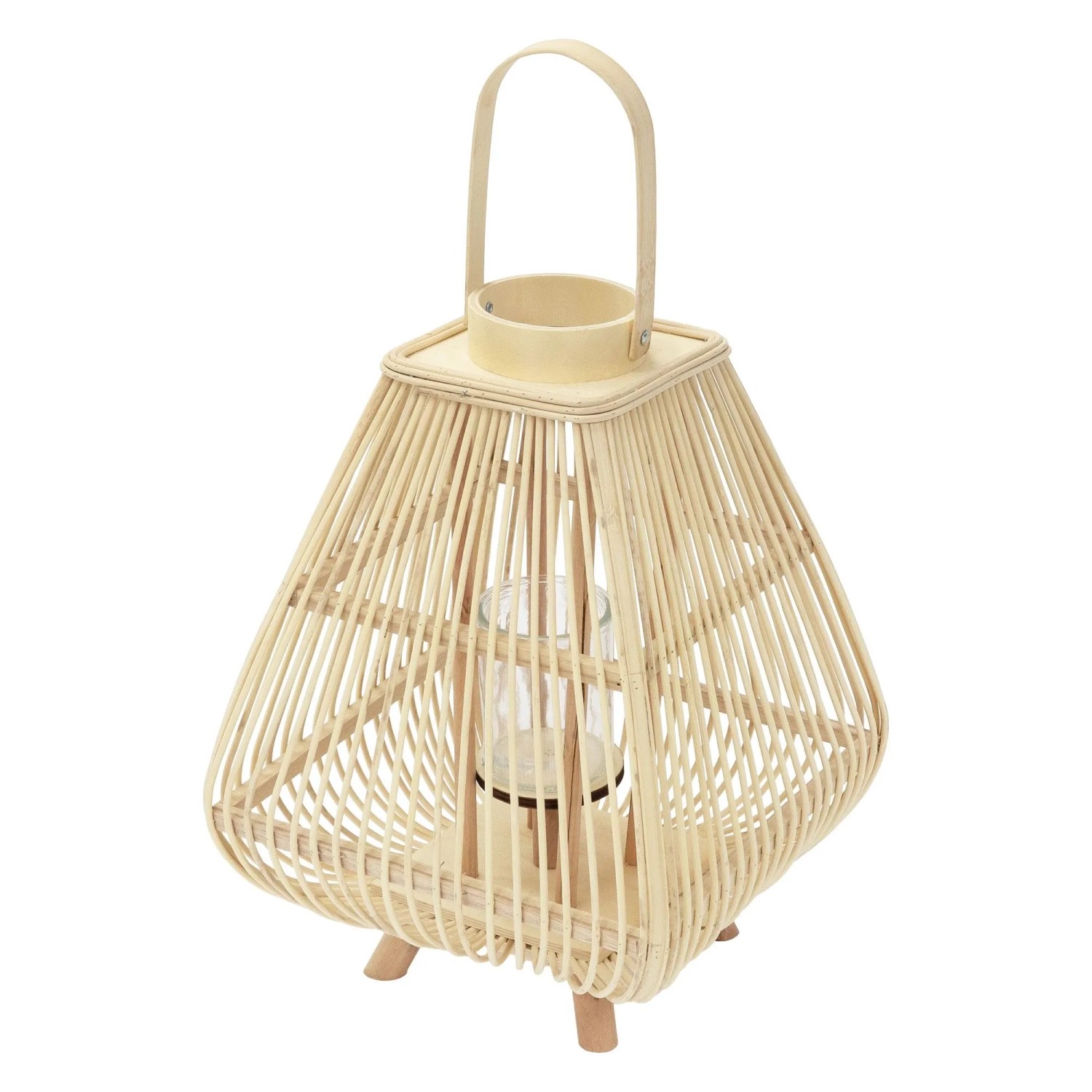 ECD Germany Bambus Laterne H 55,5 cm Holzfarbe Boho Stil