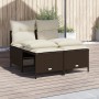 Braune 4-tlg. vidaXL Garten-Sofagarnitur aus Rattan mit cremefarbenen Kissen für Terrasse und Garten.