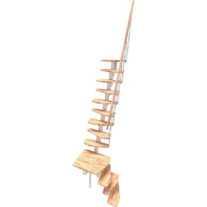 Minka Raumspartreppe Quatro Turn, Buche weiß, mit Podest für 90-Grad-Wendelung.