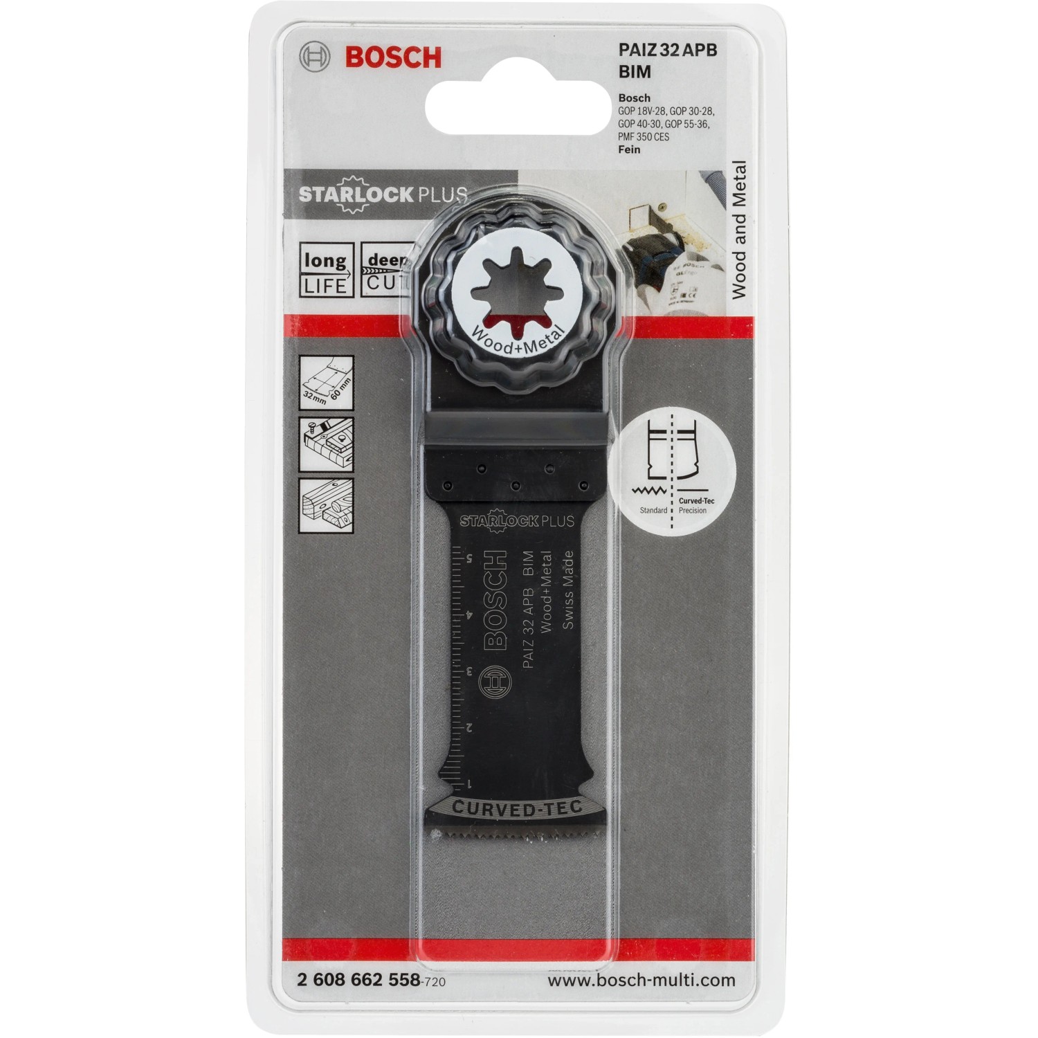 Bosch Tauchsägeblatt PAIZ 32 APB für Multifunktionswerkzeuge, geeignet für Holz und Metall.