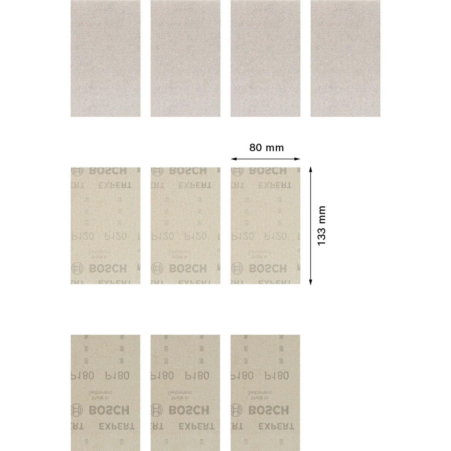 Bosch Expert M480 Netzschleifblätter, 10-teiliges Set, Körnung K80-K180, 80x133mm, für Schwingschleifer.
